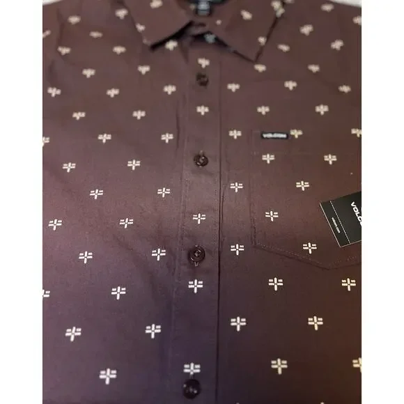 VOLCOM Warbler Short Sleeve Size‎ S Woven Button Up Shirt Brown NWT MSRP $60 - Picture 9 of 9